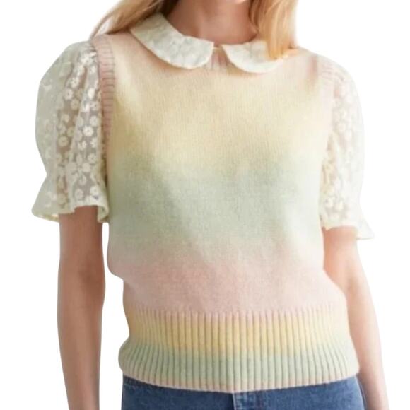 & Other Stories Paris Atelier Pastel Rainbow 100% Wool Knit Sweater Vest Size M - Picture 1 of 8